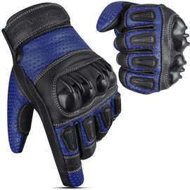The AMA LOOK Leather Motorbike Gloves, Knuckle Protective Touchscreen Motorcycle Gloves Full Finger Racing Riding Gloves (Black/Blue, S)