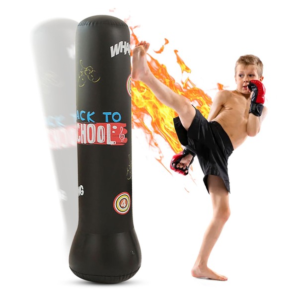 FEMONGY Children's Punch Bag 150 cm Standing Punch Bag, Children's Punch Bag, Standing Punch Bag Children for Practice Karate, Taekwondo, MMA and Relieving Pent-Up Energy in Children (Black)