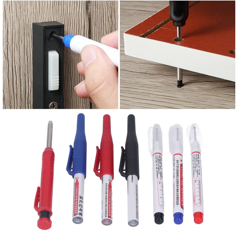 Carpenter Pencil Marker Set Multifunctional 6 Long Nib Deep Hole