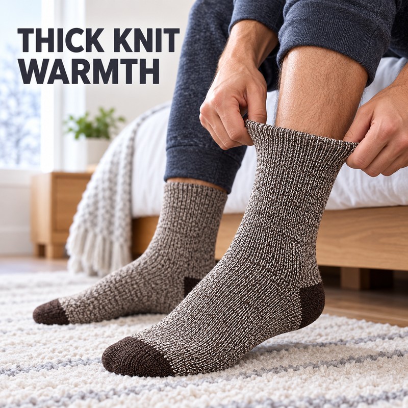 5-Pair Men's Thick Cotton Thermal Hiking Socks, Mid-Calf, US Size