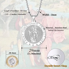 KALVICA Stainless Steel St Christopher Necklace for Men Saints Protect Us Pendant Necklace Silver Gifts for Men Women