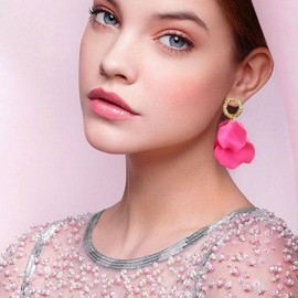 Seakuur Rose Petal Flower Dangle Earrings for Women Petal Statement Floral Tassel Earrings Valentine Day (Hot Pink)