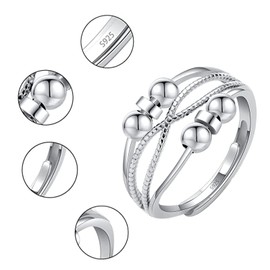 FVIZAL 3Pcs Silver Ring Stress Reliever Spinner Rings, Adjustable Open Ring,Anxiety Ring for Women,Silver Ring with Beads Spinner Ring,Jewelry for Women Girls Men Birthday Party Gifts JLJZ03HZHUK