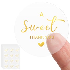 Createreedo 120pcs Clear A Sweet Thank You Stickers, 2" Round Gold Foil Envelope Seal Stickers, Self-Adhesive Labels for Small Business Packaging Wedding Birthday Baby Shower Party Favors Gift Wrap