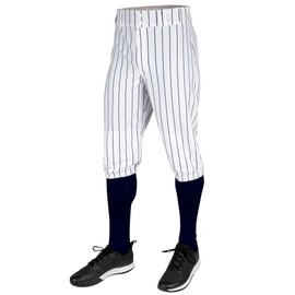 CHAMPRO Men's Standard Triple Crown 2.0 Baseball Knickers with Pinstripes, White, Navy