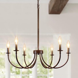 Puyveyor 6-Light Farmhouse Chandelier for Dining Room Lighting Fixtures Hanging, Oil-Rubbed Bronze Candle Chandelier, Industrial Modern Chandelier for Bedroom, Foyer, Kitchen, Living Room, Entryway