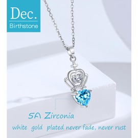 Princess Queen Crown Love Heart Birthstone Necklace for Girls 4-6 years Women Birthday Party Jewelry Gifts for Daughter Granddaughter Niece Teen Girl Flower Girls 6-8 (12-Dec-Lab Grown Tanzanite)