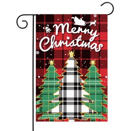 Winter Christmas Tree Garden Flag 12x18 Inch Double-Sided Buffalo Plaid Outside Yard Holiday Outdoor Farmhouse Decoration