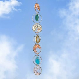 7 Chakra Crystals Hanger, Decorative Sun Catcher Pendant, Natural Gemstones, Wall Hanging, Ornament, Wall Hanging, Yoga Wall Art, Ornaments for Bedroom (Colourful 7 Rings)