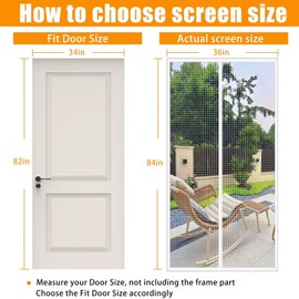 White-Magnetic-Screen-Door Fits Door Size 34x82in, Door Screen Mesh Fiberglass Heavy Duty magnetic Screen Door For Sliding Patio Screen Size 36x84in