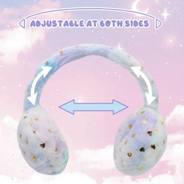 IHCEMIH Earmuffs for Girls Adjustable Ear Muff Winter Faux Fur Ear Warmers Bronzing Gold Heart Star Ear Cover for Kids Blue