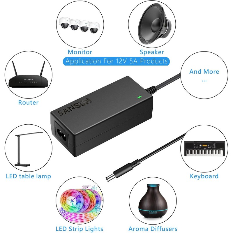 12V 5A Power Supply for LED Strip Lights, 60W Power