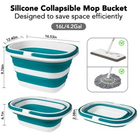 2 Pack Collapsible Mop Bucket, 16L(4.2 Gal) Plastic Bucket for House Cleaning, Car Washing, Silicone Cleaning Supplier Organizer, Portable Basket with Handle for Laundry Storage, RV Camping, Fishing