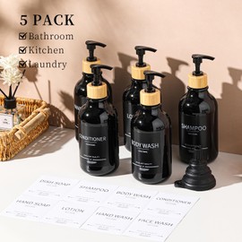 Mithrgrous Shampoo and Conditioner Dispenser Bottles,5Pack Shampoo Bottles Refillable,16.9oz Refillable Shampoo and Conditioner Bottles,(Black) Bathroom Shampoo Dispenser Set