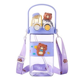 Cartoon pattern children's drinking cup 1 large capacity water bottle two drinking methods home office school drinking cup with straw lanyard children's gift:_Purple