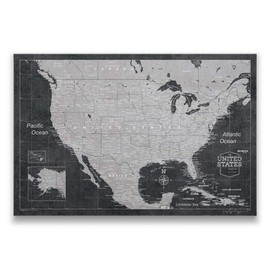 Push Pin USA Map Board - With Push Pins to Mark World Travel - Handmade in Ohio, USA - Design: Modern Slate