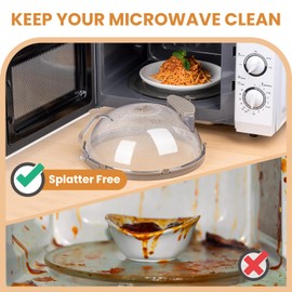 Microwave Splatter Cover for Food, Upgraded Microwave Cover with Water Steamer, Integrated Handle, Plate Covers, Splatter Guard, Cookware Lid, House Essentials for Gift, 10 Inch