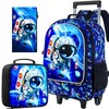 GXTVO Rolling Backpack for Boys, 3PCS Kids Roller Bookbag with