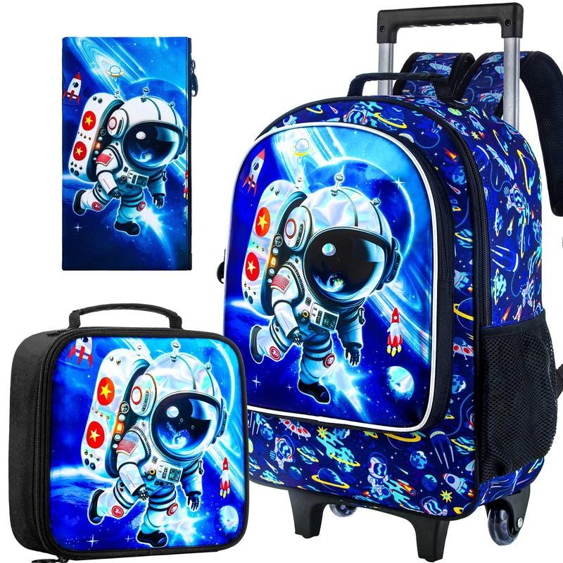 GXTVO Rolling Backpack for Boys, 3PCS Kids Roller Bookbag with