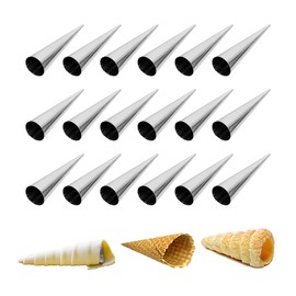 FLYPARTY 18Pcs Cream Horn Molds,4.8Inch Stainless Steel Roll Horn Conical Waffle Cone Puff Pastry Forms Croissant DIY Baking Cones Mold (B)