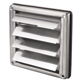 Backflow Flap 100 mm Ventilation Grille Stainless Steel with Moving Slats Outer Wall Mounting Exhaust Air Check Valve Closes Automatically / Rustproof Metal Closure Flap