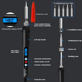 Jubaopen Soldering Iron Set 26 in 1 Soldering Set 60 W LED Soldering Iron with Adjustable Temperature 180-480°C Soldering Iron Set Electronic Fine Soldering Tool Professional Set with Multimeter 5