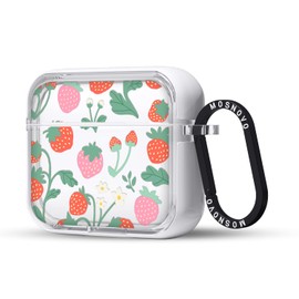 MOSNOVO Case for Airpods 3rd, Protective Clear Case with Shockproof Dual Layer Hard Luxe Metal Ring Designed for AirPods 3rd Generation - Strawberry Garden
