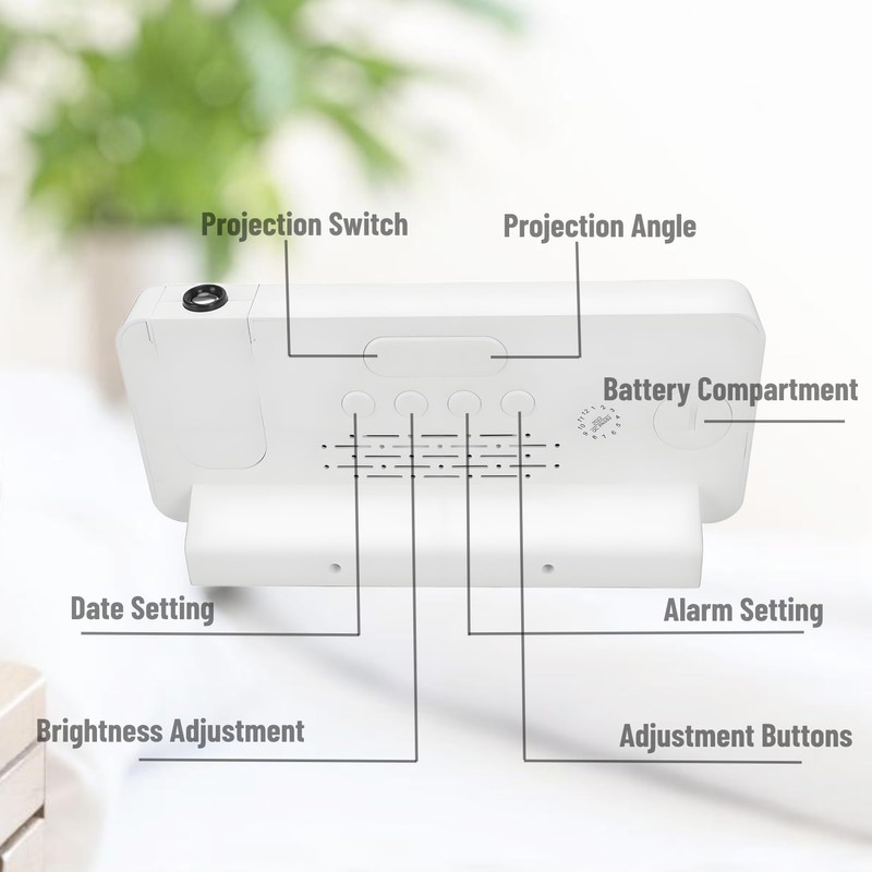 Projection Alarm Clock, 7.3 inch Digital Clock with 180°Projector, USB