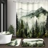 BayNook 4PCS Dark Green Misty Forest Bathroom Sets with Shower