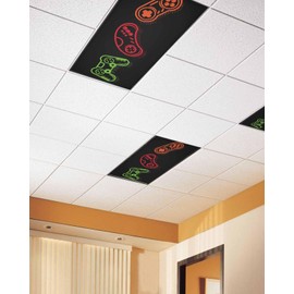 Fluorescent Light Covers for Ceiling Lights Video Games Magnetic Light Filters 4 Pack 4x2 ft Gaming Retro Playing Gamer Ceiling Light Cover for Classroom Office School Home Drop Lamp Decor