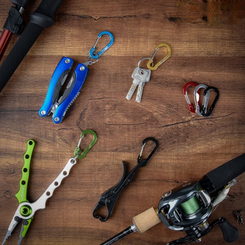 XSAJU Carabiner, Small D-Ring, Auto Lock, Set of 6, Aluminum,