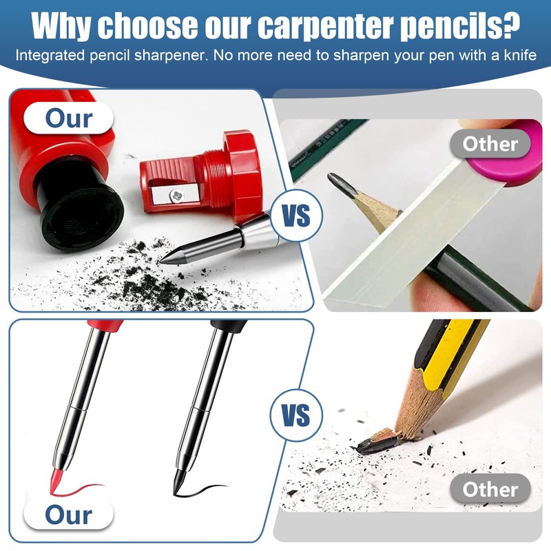 Solid Carpenter Pencil, 2 Pcs Carpenter Mechanical Pencil, Deep Hole