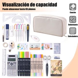Estuche para Lápices de Gran Capacidad, Bolsa de Cosmética con 3 Compartimentos, Portátil Bolsa de Papelería Adecuado para la Escuela, la Oficina, Adolescentes, Mujeres, Adultos (Azul)