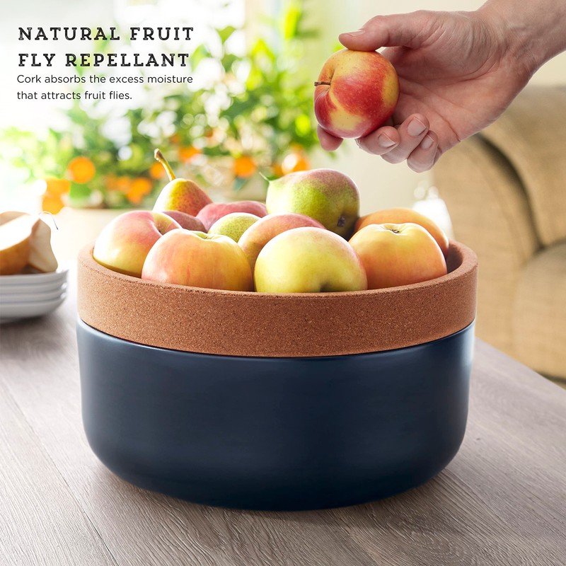 Kamenstein Ceramic and Cork Large Breathable Produce Bowl with Lid