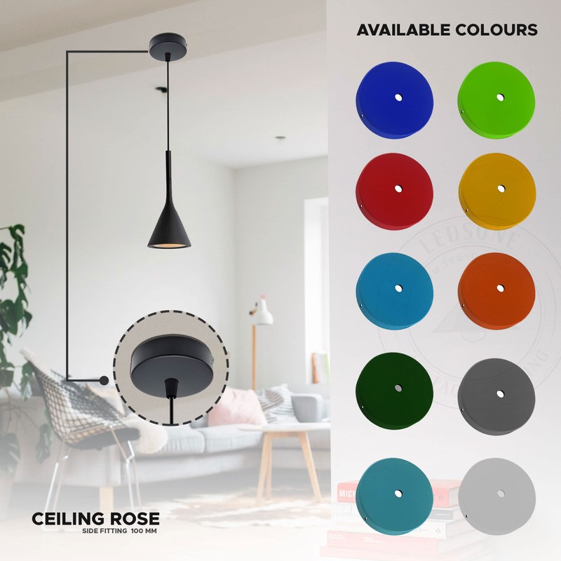 LEDSone 100mm Black Ceiling Rose Pendant Lamp with Cable Handle