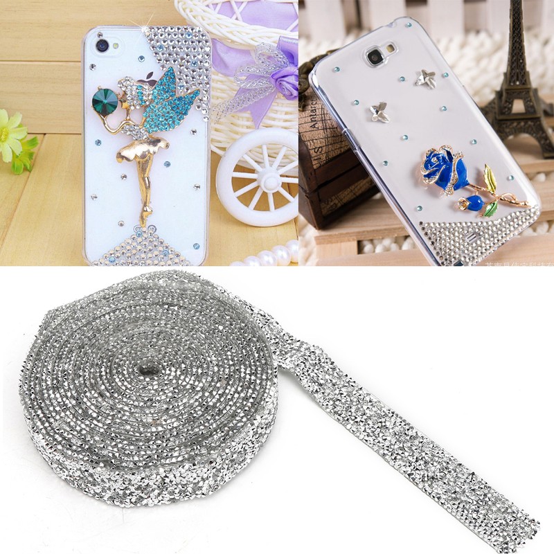 Rhinestones Trim Silver Base Ribbon DIY Hand Made Decoration Phone