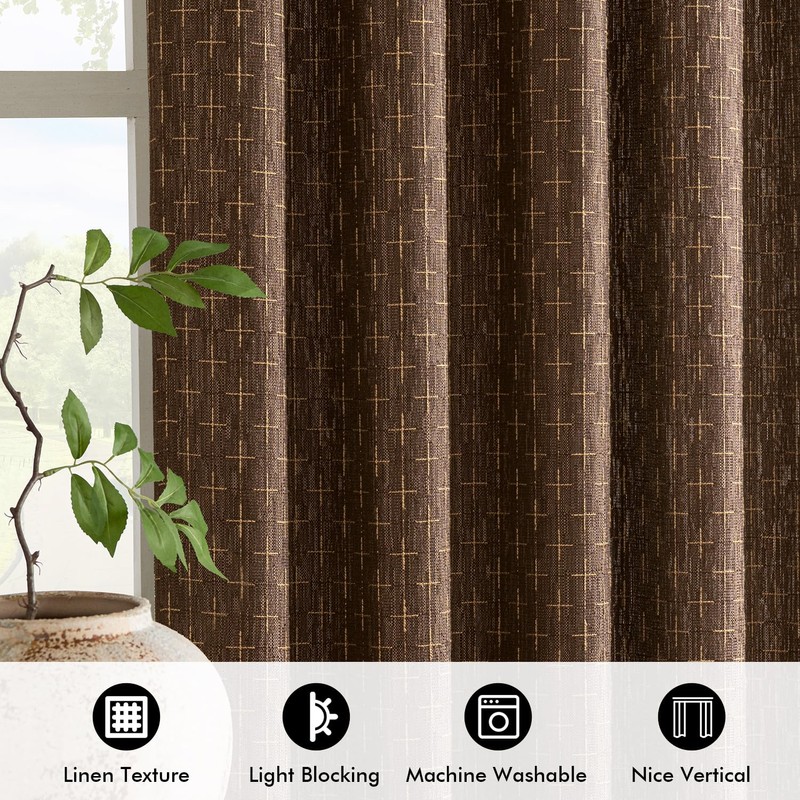 MIULEE Decorative Back Tab Linen Curtains with Geometric Pattern for