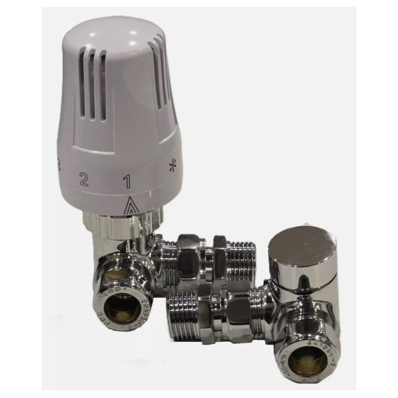 Corner Angled Thermostatic Radiator Valve with Lockshield Valve TRV Chrome