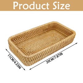 1 Pcs Wicker Tray, Shallow Wicker Basket, Key Tray,Easy to Store Remote Control, Cosmetics, Jewelry, Headphone Cables, and Wires For Living Room, Dressing Table, Bedroom