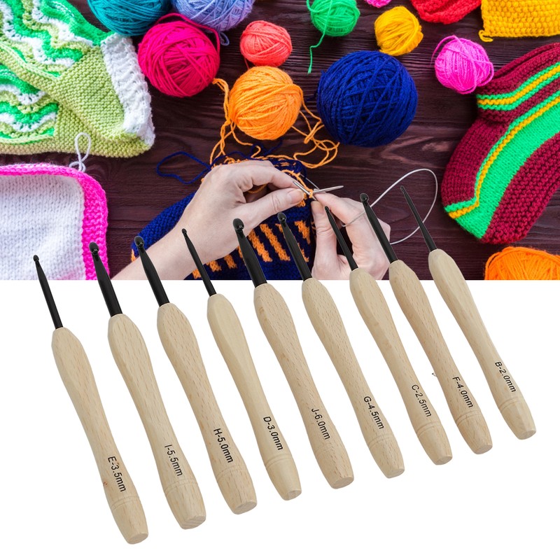 9PCS Crochet Hooks DIY Handcraft Ergonomic Crochet Needle with Wooden