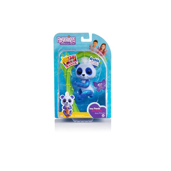 WowWee Fingerlings Glitter Panda - Archie (Blue) - Interactive Collectible Baby Pet
