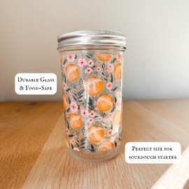 MAYBELLE JOY Sourdough Starter Jar | 24oz Glass Jar Set | Cute Baking Accessory | Cute Baking Gift | Glass Washable | Bread Making and Proofing | Kitchen Food Storage Gifting | (Bloom)