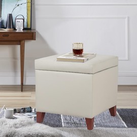 Adeco 18" PU Storage Ottoman, Upholstered Square Faux Leather Foot Rest - Flip Top Footstool with Sturdy Wood Legs, Small Cube Coffee Table Extra Seat for Living Room, Bedroom, Elephant Grey
