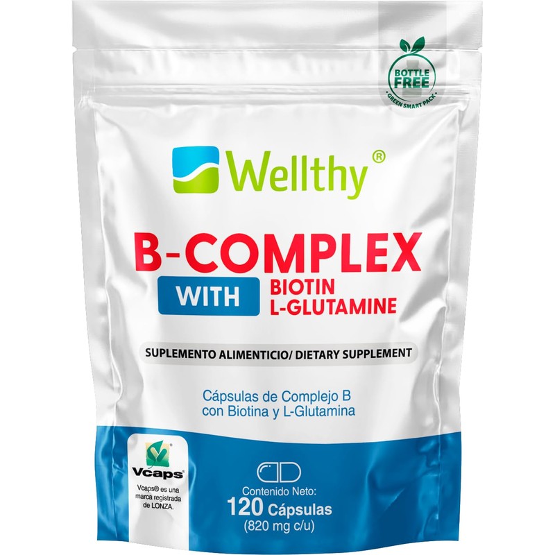 Wellthy Complejo B Cápsulas 120 porciones. Reforzado con Biotina y