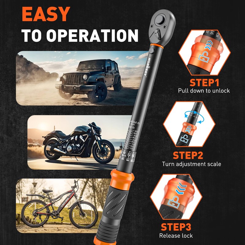 HORUSDY 3/8" 5PCS Torque Wrench Set(5–45 ft-lb/ 6.8–61 Nm) –