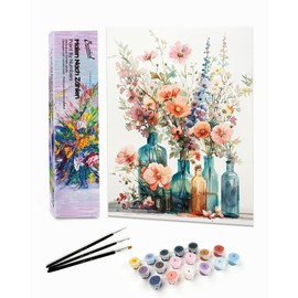 Bougimal Paint by Numbers Adult Landscape without Frame Including Brush and Acrylic Paints - 28 x 35 cm, Colourful Flowers 3