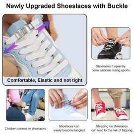 Ruayia No Tie Shoelaces, Universal Shoe Laces with Metal Lock, Flat Shoelaces without Tying - AF01 - Quick Lacing System - No Tie Shoelaces for Shoes of Different Sizes, White