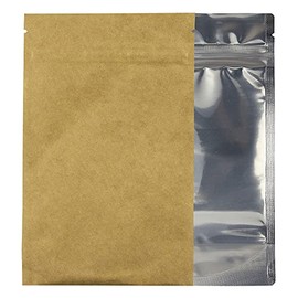 Half Ounce Barrier Bags #6 Mylar 14g 1/2 oz Rx Pill Clear Front Resealable Foil Pouches 5" x 8.25" x 2.5" (100 Count) (Kraft/Clear)