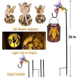 Solar Lanterns Outdoor Waterproof Metal Fairy Patterns with Resin Fairy Inside Garden Decor Gifts for Women Mom Grandma Hanging Solar Lights Decoration Outside for Yard, Patio, Backyard, Porch