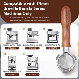 VOURMIO 54mm Bottomless Portafilter - Breville Compatible Naked Portafilter, Rosewood Handle & 18-20g Filter Basket & Puck Screen Included, Fits Barista Express, Pro, Touch, Bambino Plus, Infuser